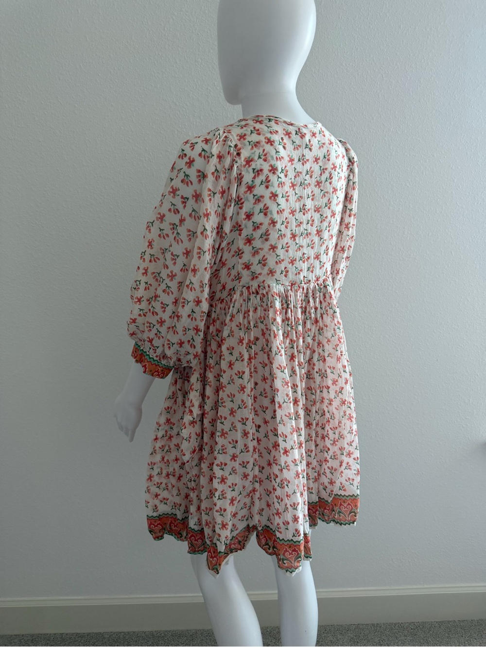 Daughters of India Kyra Cream Dress with Coral and Green Floral Print - Picture 5 of 9